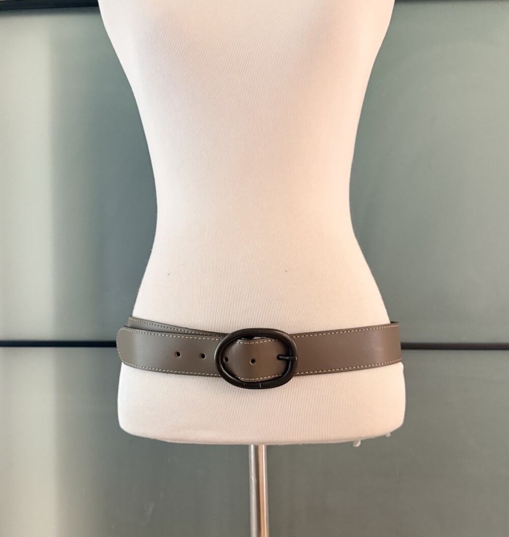 Berge Womens Leather Belt M Made in Italy Mushroom Gray Brown Gunmetal Buckle